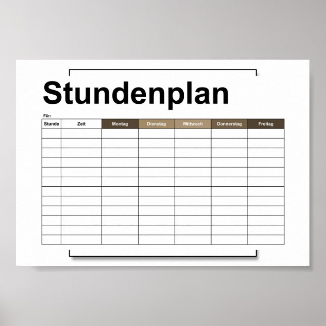 Poster stundenplan, time, agenda, poster, deutsch po (Frente)