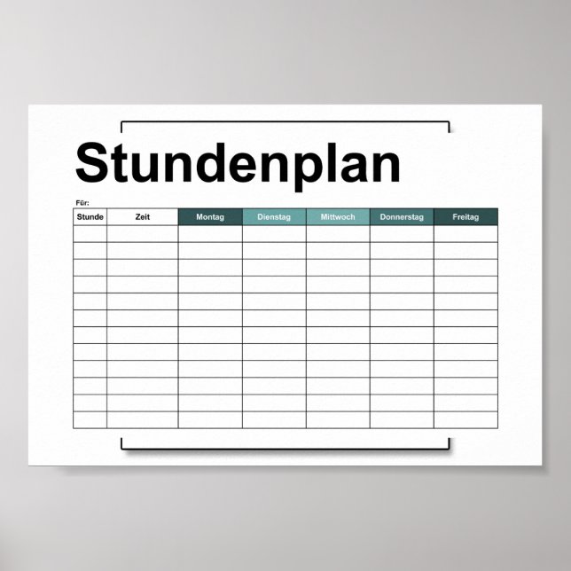 Póster stundenplan, time, agenda, poster, deutsch po (Frente)