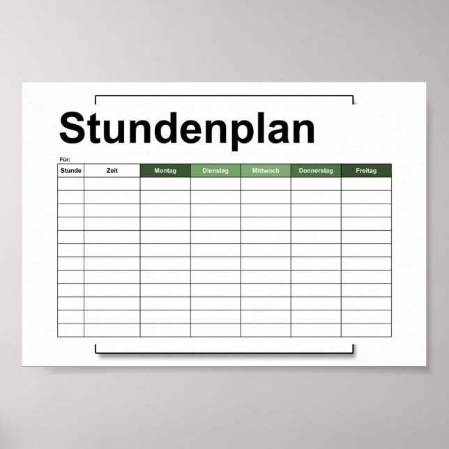Poster stundenplan, time, agenda, poster, deutsch po (Frente)