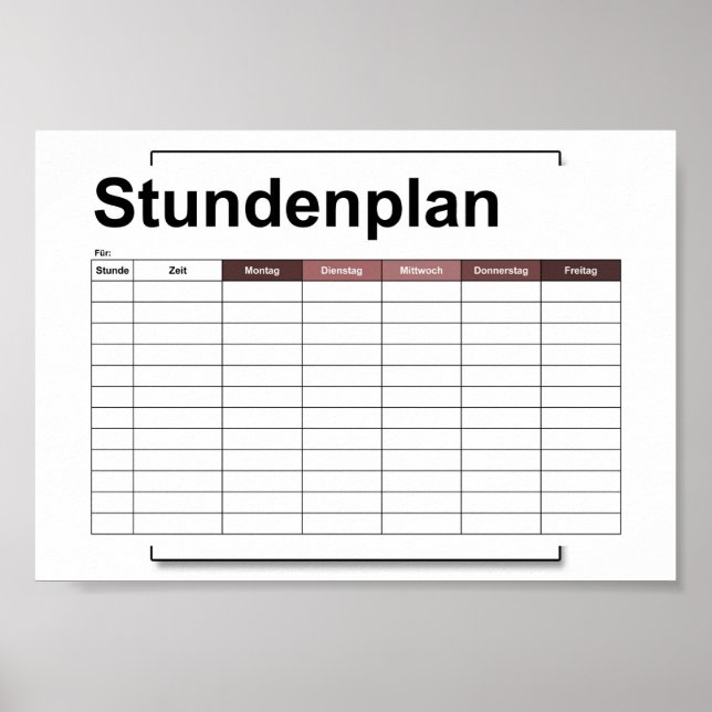 Póster stundenplan, time, agenda, poster, deutsch po (Frente)