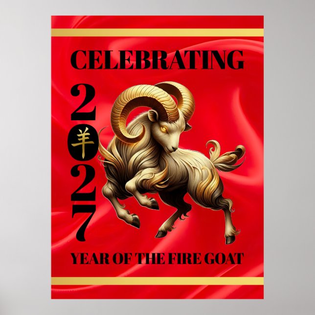 Poster Stunning Red Gold Chinese Year of Fire Goat 2027 (Frente)