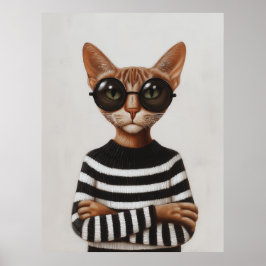 Poster Stylish Cat With Round Glasses