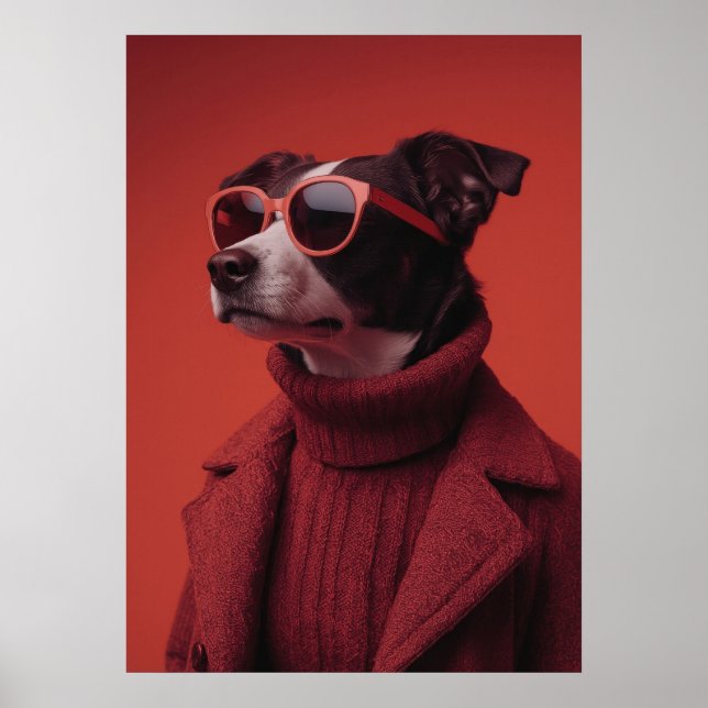 Poster Stylish Dog Portrait in Red (Frente)