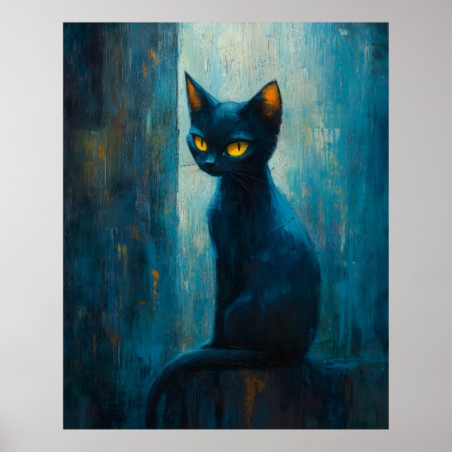 Poster Stylized Black Cat in Moody Brushwork (Frente)