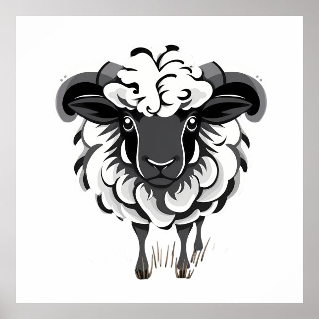 Poster Stylized Ram Illustration with Curly Fleece (Frente)