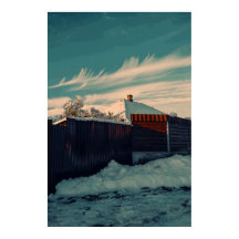 Stylized Winter Snow Teal Sky Landscape Art