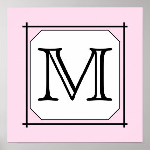Póster Sua Carta. Monograma personalizado. Cor-de-rosa pr