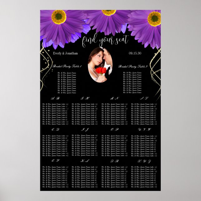 Póster Sua Foto: Black & Plum Gerber Daisy Seating Chart (Frente)