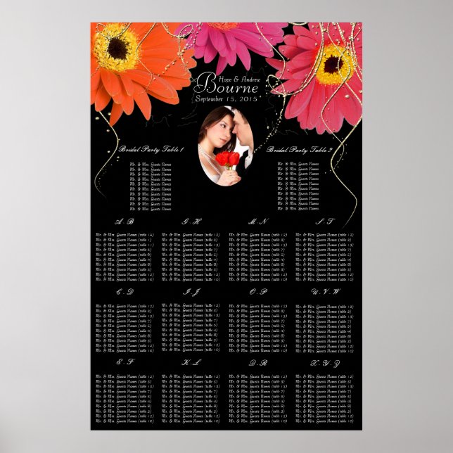 Póster Sua Foto: Black & Plum Gerber Daisy Seating Chart (Frente)
