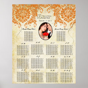Póster Sua Foto: Coral Damask Dourado Seating Chart