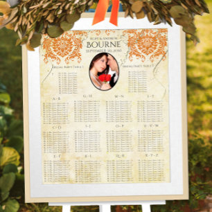 Poster Sua Foto: Coral Damask Dourado Seating Chart