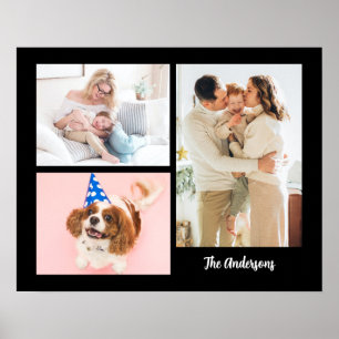 Poster Suas 3 Fotos de Família & Nome em Preto