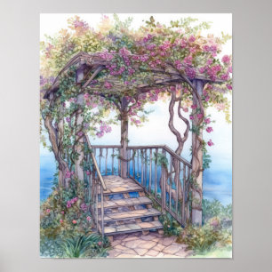 Poster Subindo por Rosa no Oceano Watercolor