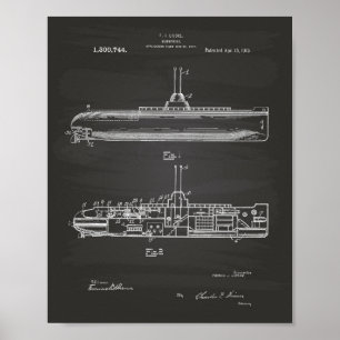 Póster Submarino 1919 Quadro de Arte Patente