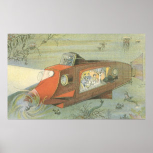 Póster Submarino de Steampunk da ficção científica do