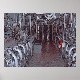 PÓSTER SUBMARINO DE USS BOWFIN DA SALA DE MOTOR - HAVAÍ