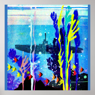 Póster submarino fantasma em águas tropicais