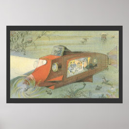 Póster Submarino Steampunk de Ficção Científica Vintage n