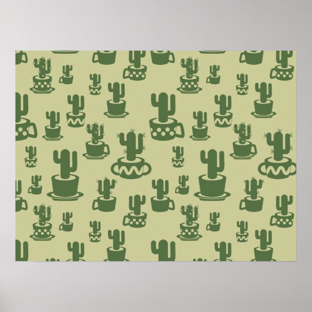 Poster Succulent cactus silhouette in cups and pots  (Frente)