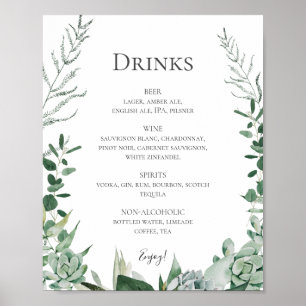 Poster Succulent Greenery Sinal de menu Drinks para Cas