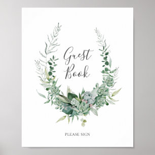 Poster Succulent Greenery Sinal do livro convidado