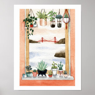 Póster Succulents e golden gate bridge
