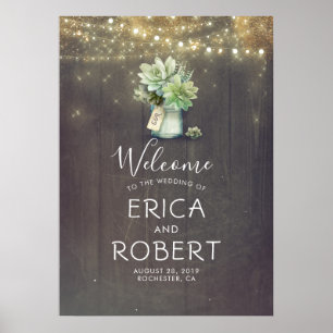 Poster Succulents Greenery Mason Jar Rustic Wedding