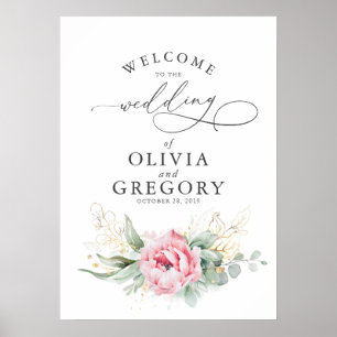 Poster Succulents Greenery Pink Floral Welcome