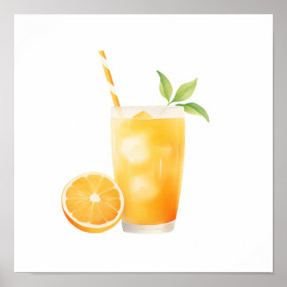 Poster Suco de Laranja Aquarela
