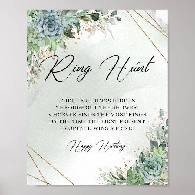 Poster Suculentas Boho eucalipto moldura dourada Caça ao  (Frente)