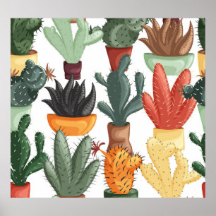 Poster Suculentes, cactos: padrão floral fofo.