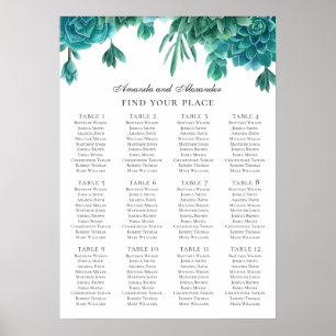 Poster Suculentes de aquarela. Gráfico de assentos de cas