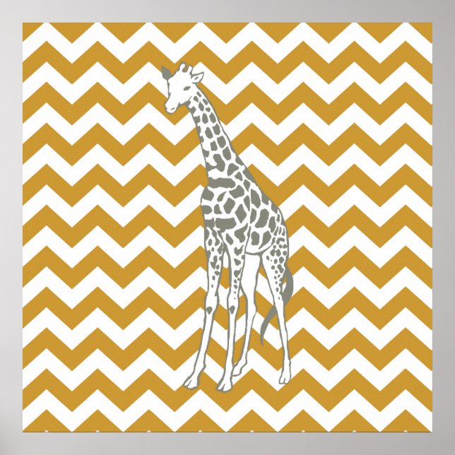 Póster Sudan Brown Safari Chevron com Pop Art Giraffe (Frente)