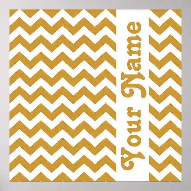 Póster Sudan Brown Safari Chevron com texto personalizado (Frente)