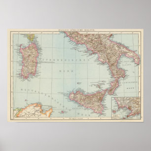 Póster Sudliche Halfte de Italien, mapa de Italia sul