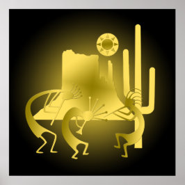 Póster Sudoeste Kokopelli em Preto e Dourado