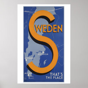 Poster Suécia Estocolmo Malmo Goteborg Viagens Antigas