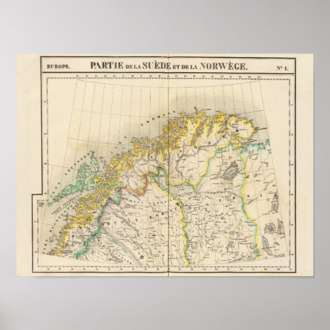Poster Suecia, Mapa do Atlas da Noruega (Frente)