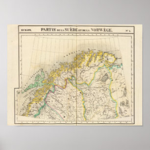 Poster Suecia, mapa do atlas de Noruega