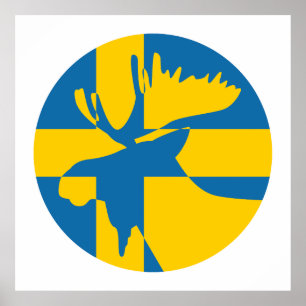 Poster Suecia Moose Bandeira Nacional Sueca