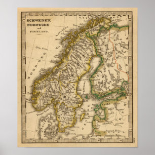Póster Suecia, Noruega e Finlândia