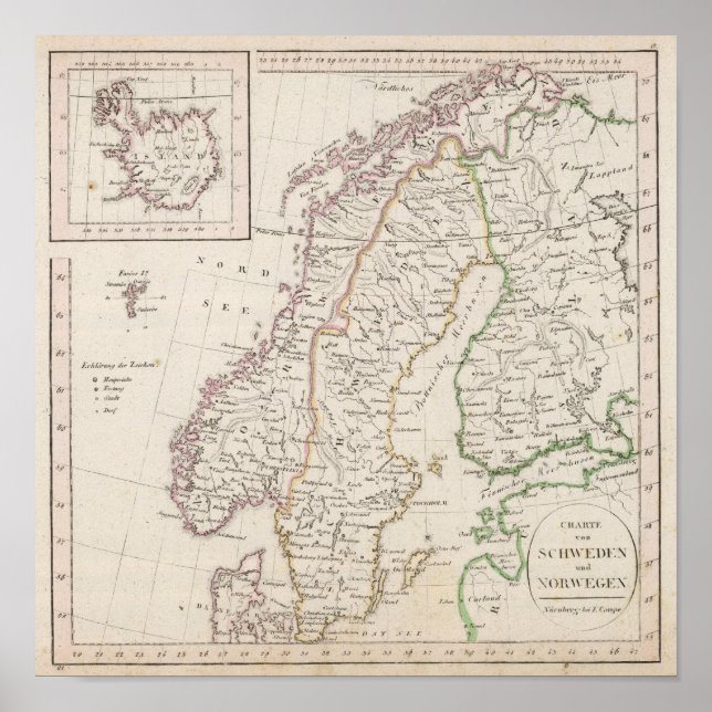 Póster Suecia, Noruega, Islândia (Frente)