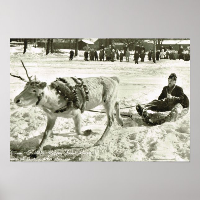 Poster Suecia Vintage, Reindeer sleigh, Museu Folk, (Frente)