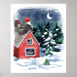 Poster Sueco Tomten Natal Porridge Watercolor