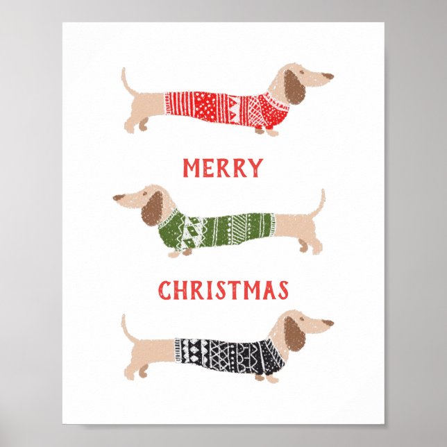 Poster Suéter de Natal Alegre para Cães Wiener Dachshund (Frente)