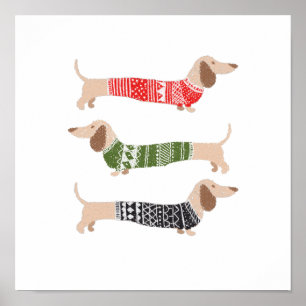 Poster Suéter de Natal de Cachorrinhos Dachshund Festa de
