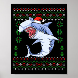 Poster Suéter de Natal Feio de Santa Tubarão Martelo de N