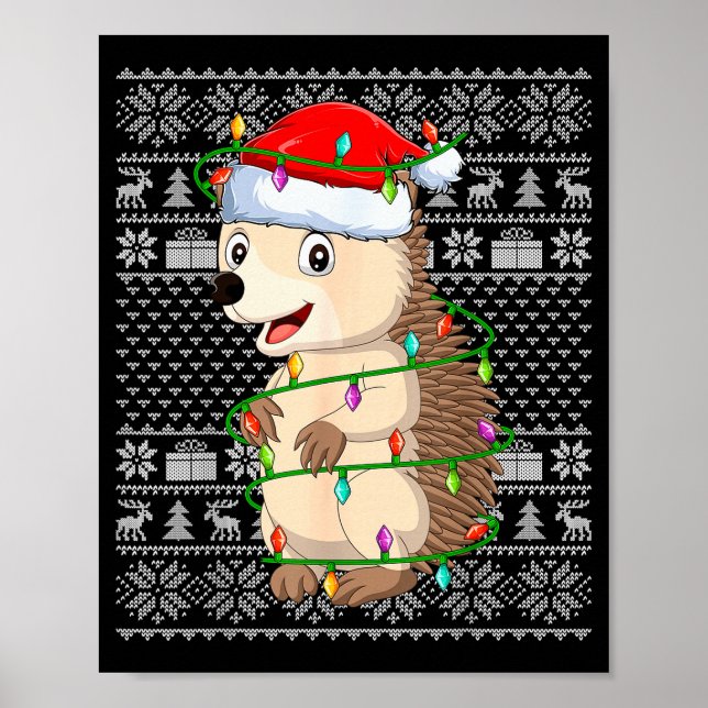 Poster Suéter Feio de Luzes de Natal de Ouriço Engraçado  (Frente)