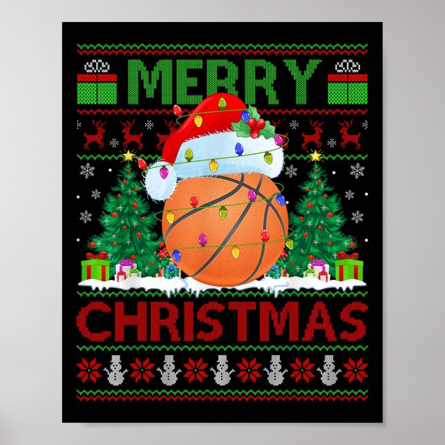Poster Suéter Feio de Natal de Basquete Srts Jogador Luz (Frente)