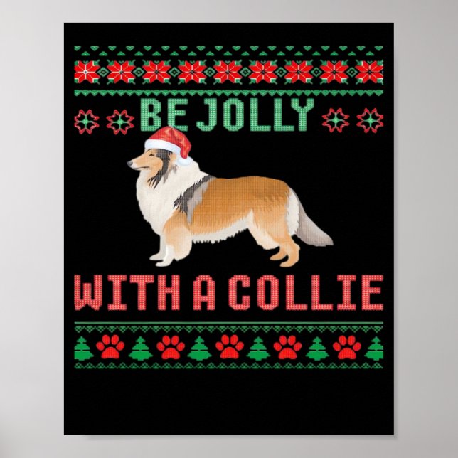 Poster Suéter Feio de Natal de Cachorro Seja Alegre Com u (Frente)